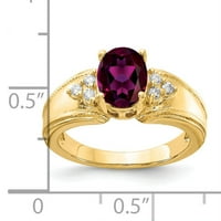 8-struki ovalni Rodolit, granat i dijamantni prsten od žutog zlata