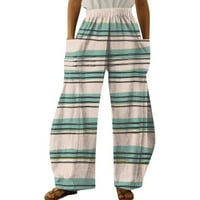 Ženske Ležerne hlače s džepovima i printom, rastezljive hlače srednjeg struka, udobne široke široke hlače za odmor na plaži i putovanja