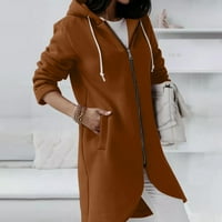 Zimski kaputi za žene dukserica s nepravilnim dugim patentnim zatvaračem ulična odjeća Rukav s kapuljačom jednobojni donji dio jednobojne