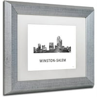 Zaštitni znak likovna umjetnost 'Winston-Salem NC Skyline WB-BW' Canvas Art by Marlene Watson, White Matte, Silver Frame