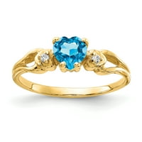 Plavi topaz dijamantni prsten u obliku srca od žutog zlata od 18 karata
