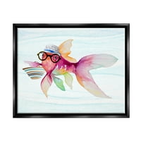 Stupell hipster riba smiješni morski život pejzažno slikanje crni plutač uokviren umjetnički print zidna umjetnost