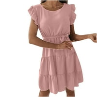 Midi haljine za žene, sunčana haljina s okruglim vratom, bez rukava, tiskana u ružičastoj boji;