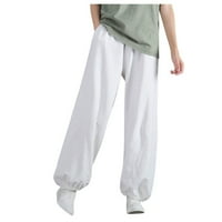 Ženske pamučne lanene široke hlače s elastičnim pojasom i džepovima, Harem hlače