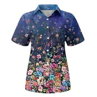 Košulje za ženežena Moda ležerna košulja kratkih rukava s cvjetnim printom s reverima gornja bluza u plavoj boji
