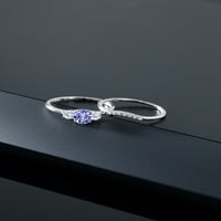 Kralj dragulja od bijelog zlata od 10 karata, okrugli plavi tanzanit i bijeli dijamant uzgojen u laboratoriju, ženski vjenčani prsten