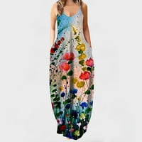 Proljetna haljina za žene, ležerni prsluk bez rukava s izrezom u obliku okvira, široka Maksi haljina s cvjetnim džepom, bež, bež