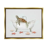 Stupell Nautical kornjača za kade za kupanje životinje i insekti slikati zlatni plutač uokviren umjetnički print zidna umjetnost
