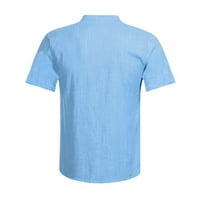 Muška Casual bluza pamučna lanena majica labavi vrhovi majica kratkih rukava plava ae