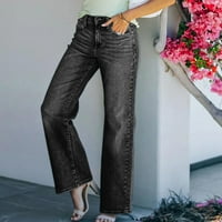 Ženske hlače Rasprodaja trendovi ženski džepovi na kopčanje srednjeg struka široke traperice ravne hlače traper hlače Crna 512354