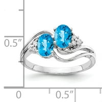 Bijelo zlato od A-karata, 6-struki ovalni plavi topaz u stupnjevitom uzorku i dijamantni prsten od A - - - - - - - - - - -