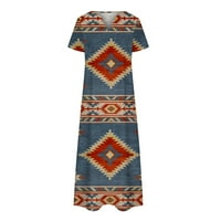 Popust Ženska ljetna haljina u zapadnom stilu s kratkim rukavima Vintage aztečki print ležerni pulover s izrezom u obliku slova A
