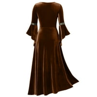 Ženski ovratnik od tkanine s dugim rukavima, haljina s dugim rukavima, duga haljina u smeđoj boji