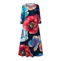 Haljine za žene, Ženska ležerna haljina s cvjetnim printom s tri četvrtine rukava s džepom, crvena;