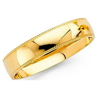 Zaručnički prsten od 14k punog žutog zlata s finim zrnatim rubovima, jednostavna kupola, polirani stil, muški i ženski, veličina