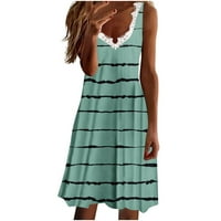 Ženska haljina Plus size modna ležerna ljetna Čipkasta Mini Haljina Bez rukava s izrezom i printom u obliku slova U, zelena 6