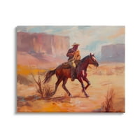 Kauboj na konju pustinjski krajolik životinje i insekti Galerija slika omotano platno ispis zidne umjetnosti