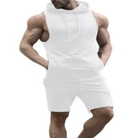 Komplet muških kratkih hlača, jednobojne majice bez rukava s kapuljačom + rastezljive kratke hlače s visokim strukom