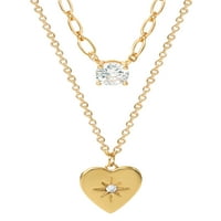 Vjerujte By Brilliance 14KT zlatni bljeskali slojeviti kubični cirkoniju i set ogrlice za srce