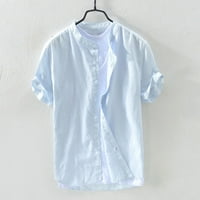 Muške široke pamučne lanene jednobojne retro majice kratkih rukava s gumbima majice bluze