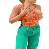 Ženske ljetne majice bez rukava s nepravilnim printom s remenom za vezanje, prslukom s izrezom u obliku slova u i dubokim dekolteom