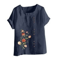 + Ženske modne bluze na kopčanje Plus size košulje košulje s okruglim vratom široke Ležerne pamučne lanene bluze Vintage odjeća modne