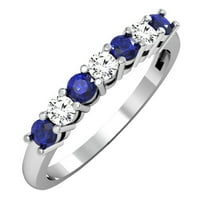 Kolekcija 14k okrugli plavi safir i bijeli dijamant ženski vjenčani prsten s kamenom bijelo zlato veličina 5