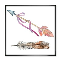 Ružičasto ptičje pero s krila na strelici 16 16 uokvirena slika platno umjetnički tisak