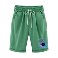 Ženske kratke hlače Plus size, rasprodaja; ženske ljetne Casual hlače od pamuka i lana Plus size, tiskane u donjem dijelu zelene