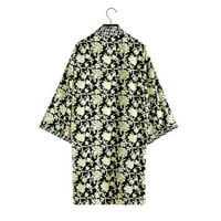 Kimono Kardigani za žene s cvjetnim printom otvoreni prednji dio dugi rukav lepršava bluza s prorezom ležerni dugi opušteni vrhovi