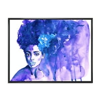 DesignArt 'Slavni plavi portret Afro American Woman' Modern uokvireni platno zidni umjetnički tisak