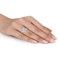 Carat T.G.W. Stvoren bijeli safir i dijamantski prikaz 10kt bijelog zlata halo prsten
