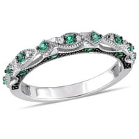 Miabella Ženska karat T.G.W. Stvoren smaragdni i dijamantni naglasak 10kt bijelog zlata teksturirani prsten
