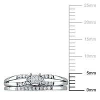 Set vjenčanih prstenova s dijamantima izrezanim princezom i okruglim rezom od srebra s podijeljenim drškom