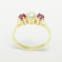 Ženski jubilarni prsten od 18k žutog zlata s kultiviranim biserima i rubinom britanske proizvodnje - opcije veličine-Veličina 10