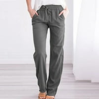 Ženske hlače u donjem rublju, ženske Ležerne pamučne i lanene jednobojne hlače s elastičnim strukom, duge ravne hlače