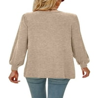 Ženska vrećasta majica s dugim rukavima, osnovna bluza od tunike, jesenska široka, jednobojna majica u boji marelice