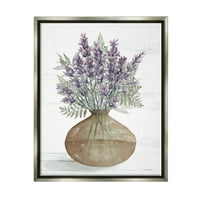 Buket biljaka lavande i Paprati Paprati botanička i cvjetna slika siva plutajuća umjetnička grafika uokvirena zidna umjetnost