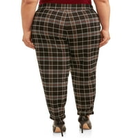 Terra & Sky Women's Plus Size Tiskani dvostruki pleteni konusni hlače