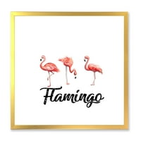 DesignArt 'Tri flamingosa na bijeloj seoskoj kući uokvireni umjetnički tisak