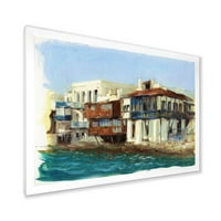 DesignArt 'dojam stare kuće na otoku Mykonos Grčka' nautički i obalni uokvireni umjetnički tisak